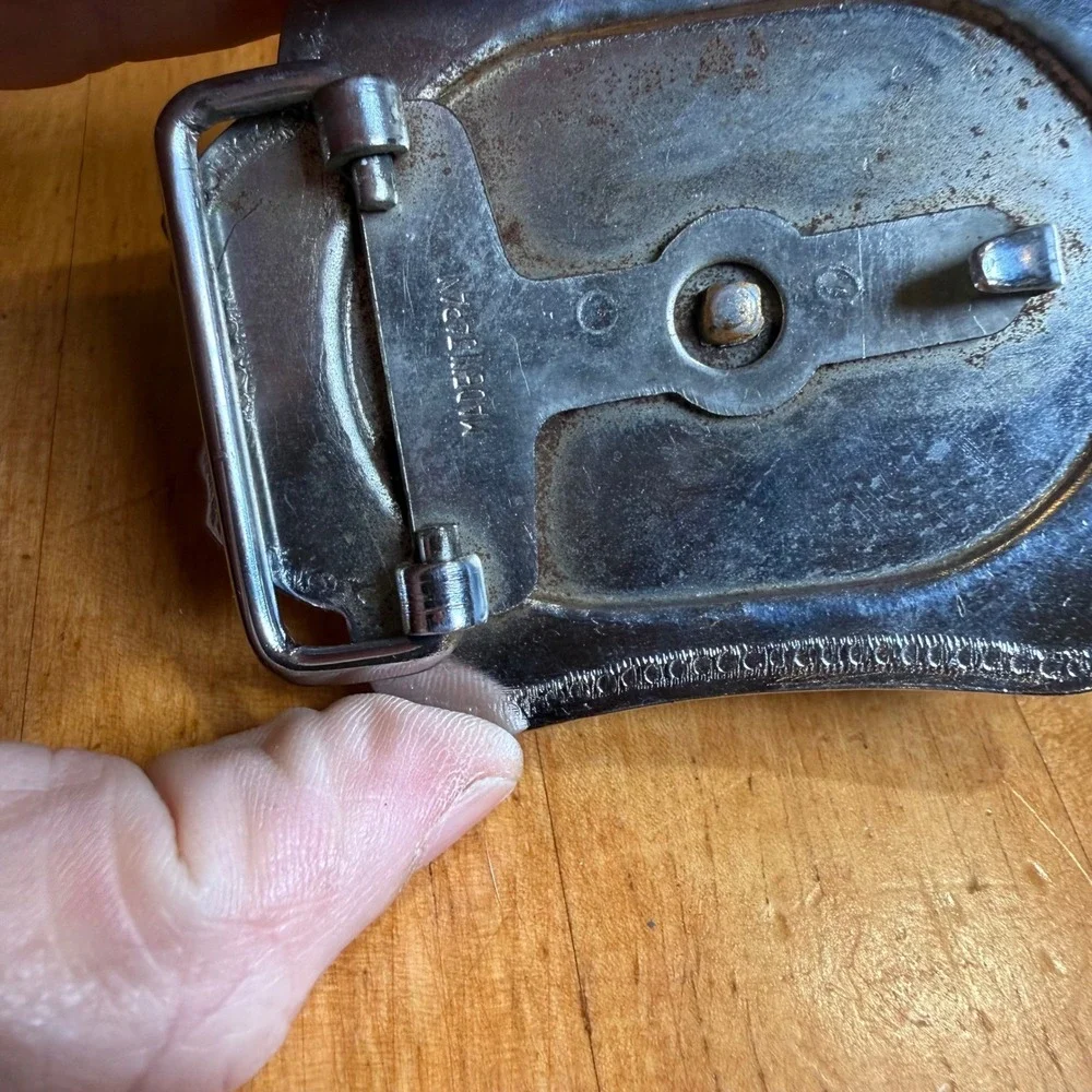 Vintage Horse Head Horseshoe‎ Belt Buckle Two Tone Silver Gold Made in Japan